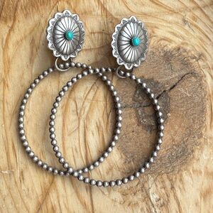 Silver and Turquoise Hoop Earrings